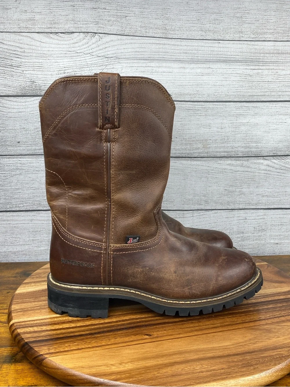 Justin Worker II Rugged Round Toe Wellington Waterproof Work Boot Men’s Size 9 D